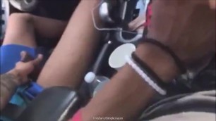 double handjob in the car while cruising, black and latino cock