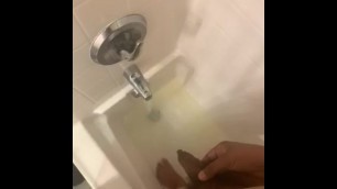 Latin boy pees and jerks off with uncut cock