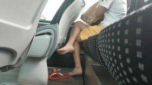 College student changing into flip flops in bus after school (hidden cam)