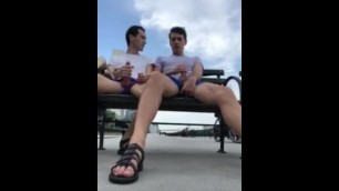 Best buds shoot together on a bench