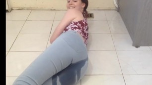 Brittany Jeans Wetting on Bathroom Floor