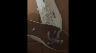 Hot jizz on wife’s sexy new white superga mid rise sneakers