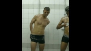 Soccer player's ass exposed in after match shower