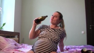 Chubby Blonde Drinking Beer and Burping