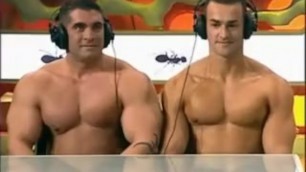 Two Sexy Italian Men Bounce their Pecs on TV