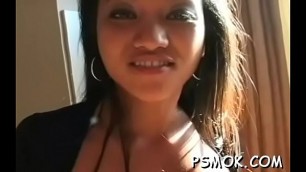 This chick gets horny and masturbates during the time that smokin'